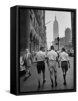 Three Young Businessmen Wearing Bermuda Shorts as They Walk Along Fifth Ave. During Lunchtime-Lisa Larsen-Framed Stretched Canvas