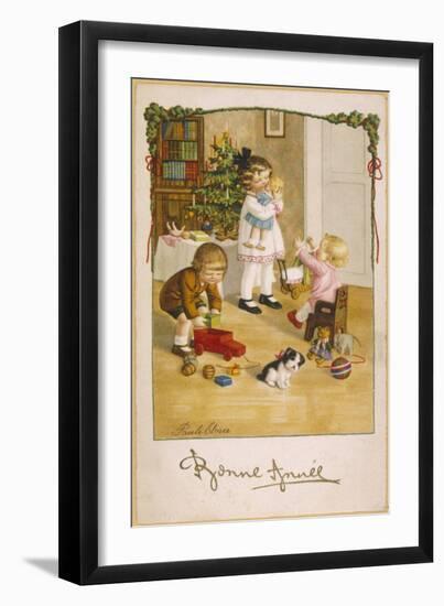 Three Young Children Play with Their Christmas Presents-Pauli Ebner-Framed Art Print