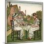 Three Young Girls Having a Tea Party-Kate Greenaway-Mounted Art Print