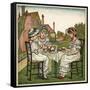 Three Young Girls Having a Tea Party-Kate Greenaway-Framed Stretched Canvas