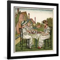 Three Young Girls Having a Tea Party-Kate Greenaway-Framed Art Print