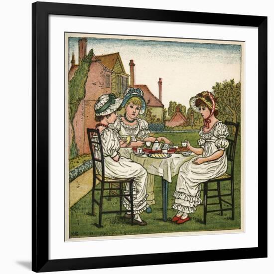 Three Young Girls Having a Tea Party-Kate Greenaway-Framed Art Print