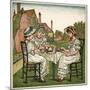 Three Young Girls Having a Tea Party-Kate Greenaway-Mounted Art Print