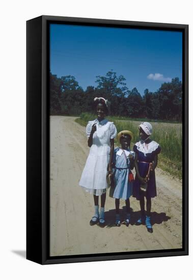 Three Young Girls in Collared Dresses, Edisto Island, South Carolina, 1956-Walter Sanders-Framed Stretched Canvas