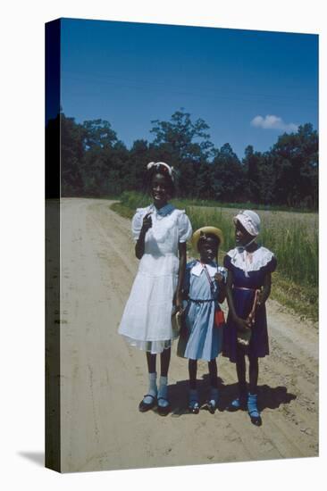 Three Young Girls in Collared Dresses, Edisto Island, South Carolina, 1956-Walter Sanders-Stretched Canvas