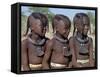 Three Young Girls, their Bodies Lightly Smeared with Red Ochre Mixture, Namibia-Nigel Pavitt-Framed Stretched Canvas