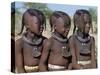Three Young Girls, their Bodies Lightly Smeared with Red Ochre Mixture, Namibia-Nigel Pavitt-Stretched Canvas