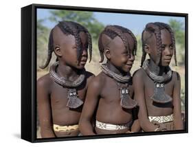 Three Young Girls, their Bodies Lightly Smeared with Red Ochre Mixture, Namibia-Nigel Pavitt-Framed Stretched Canvas