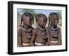 Three Young Girls, their Bodies Lightly Smeared with Red Ochre Mixture, Namibia-Nigel Pavitt-Framed Premium Photographic Print