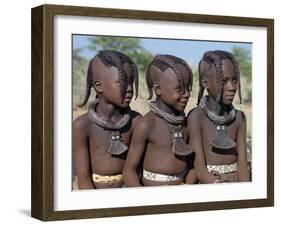 Three Young Girls, their Bodies Lightly Smeared with Red Ochre Mixture, Namibia-Nigel Pavitt-Framed Photographic Print