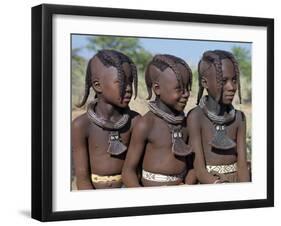 Three Young Girls, their Bodies Lightly Smeared with Red Ochre Mixture, Namibia-Nigel Pavitt-Framed Photographic Print