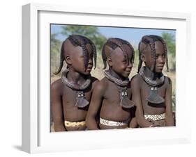 Three Young Girls, their Bodies Lightly Smeared with Red Ochre Mixture, Namibia-Nigel Pavitt-Framed Photographic Print