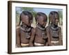 Three Young Girls, their Bodies Lightly Smeared with Red Ochre Mixture, Namibia-Nigel Pavitt-Framed Photographic Print