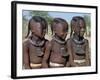 Three Young Girls, their Bodies Lightly Smeared with Red Ochre Mixture, Namibia-Nigel Pavitt-Framed Photographic Print