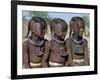 Three Young Girls, their Bodies Lightly Smeared with Red Ochre Mixture, Namibia-Nigel Pavitt-Framed Photographic Print