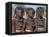 Three Young Girls, their Bodies Lightly Smeared with Red Ochre Mixture, Namibia-Nigel Pavitt-Framed Stretched Canvas