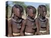 Three Young Girls, their Bodies Lightly Smeared with Red Ochre Mixture, Namibia-Nigel Pavitt-Stretched Canvas