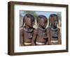 Three Young Girls, their Bodies Lightly Smeared with Red Ochre Mixture, Namibia-Nigel Pavitt-Framed Photographic Print