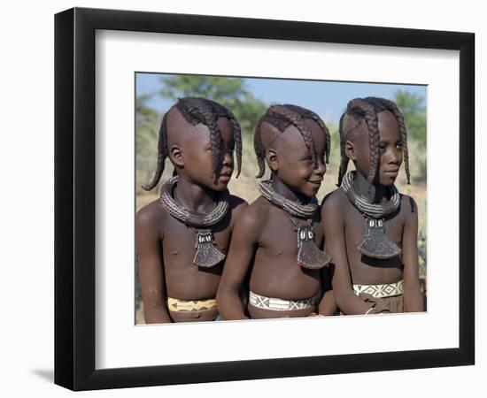 Three Young Girls, their Bodies Lightly Smeared with Red Ochre Mixture, Namibia-Nigel Pavitt-Framed Photographic Print