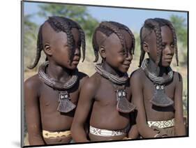 Three Young Girls, their Bodies Lightly Smeared with Red Ochre Mixture, Namibia-Nigel Pavitt-Mounted Photographic Print