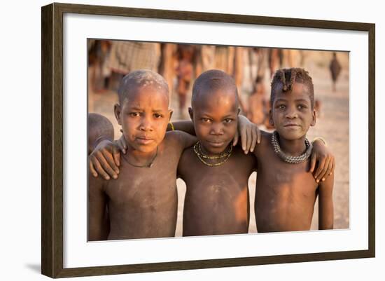 Three young Himba buddies, Opuwo, Namibia.-Wendy Kaveney-Framed Photographic Print