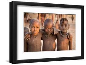 Three young Himba buddies, Opuwo, Namibia.-Wendy Kaveney-Framed Photographic Print