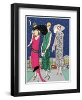 Three Young Ladies in Evening Outfits by Worth-null-Framed Art Print