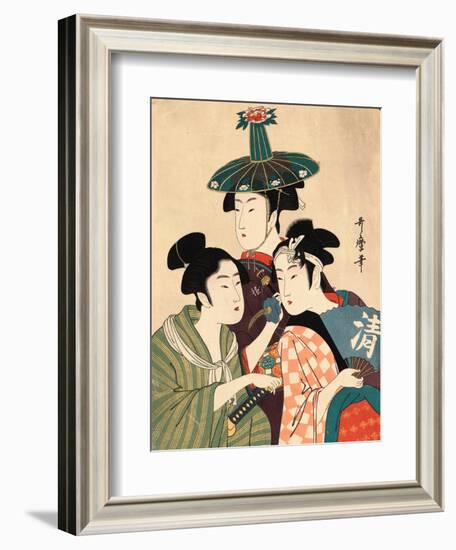 Three Young Men or Women, Between 1780 and 1806-Kitagawa Utamaro-Framed Giclee Print