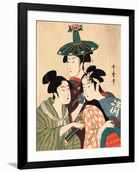 Three Young Men or Women, Between 1780 and 1806-Kitagawa Utamaro-Framed Giclee Print