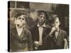 Three Young Newsboys Smoking, Saint Louis, Missouri, USA, circa 1910-Lewis Wickes Hine-Stretched Canvas