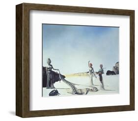 Three Young Surrealist Women Holding in their Arms the Skins of an Orchestra, 1936-Salvador Dalí-Framed Art Print