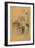 Three Young Women Listening to a Record Player-null-Framed Giclee Print