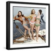 Three Young Women Wearing Bikinis Late 50's - Early 60's Colourized Document-null-Framed Photo