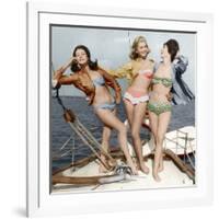 Three Young Women Wearing Bikinis Late 50's - Early 60's Colourized Document-null-Framed Photo