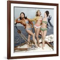 Three Young Women Wearing Bikinis Late 50's - Early 60's Colourized Document-null-Framed Photo