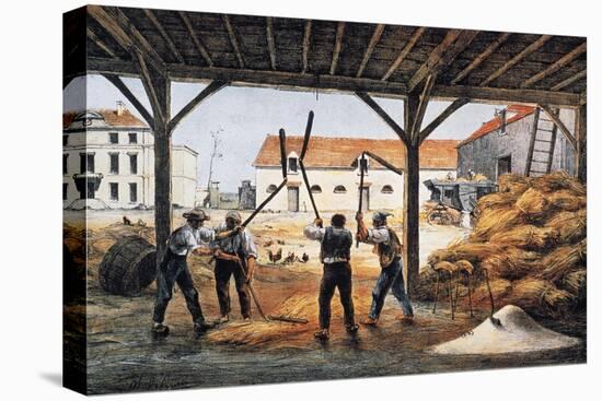 Threshing (Beating) of Wheat, France, 19th Century-null-Stretched Canvas