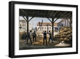 Threshing Wheat, France, 19th Century-null-Framed Giclee Print