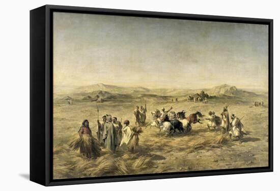 Threshing Wheat in Algeria, 1853-Adolphe Pierre Leleux-Framed Stretched Canvas