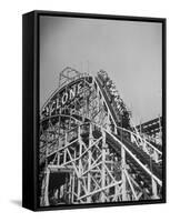 Thrill Seekers at the Top of the Cyclone Roller Coaster at Coney Island Amusement Park-Marie Hansen-Framed Stretched Canvas