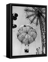 Thrillseeking Couple Take a Ride on the 300-Ft. Parachute Jump at Coney Island Amusement Park-null-Framed Stretched Canvas