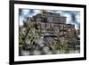 Through a fence looking at adandoned warehouse with graffiti at 5 Pointz-null-Framed Photo