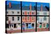 Through interior window pains, storefronts line Water Street in Hallowell, Maine-null-Stretched Canvas