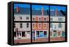 Through interior window pains, storefronts line Water Street in Hallowell, Maine-null-Framed Stretched Canvas