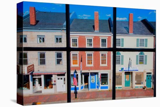 Through interior window pains, storefronts line Water Street in Hallowell, Maine-null-Stretched Canvas