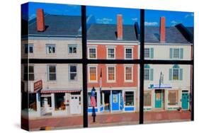 Through interior window pains, storefronts line Water Street in Hallowell, Maine-null-Stretched Canvas