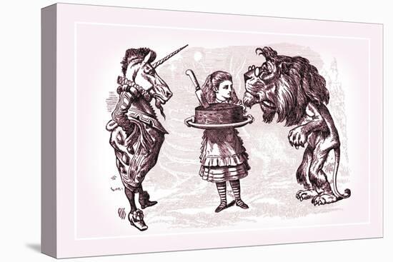 Through the Looking Glass: Alice, Lion, Unicorn and Cake-John Tenniel-Stretched Canvas