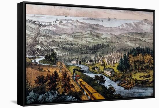 Through to the Pacific-Currier & Ives-Framed Stretched Canvas