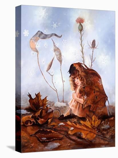 Thumbelina in Leaves-Judy Mastrangelo-Stretched Canvas