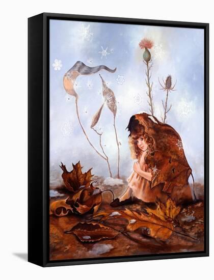 Thumbelina in Leaves-Judy Mastrangelo-Framed Stretched Canvas