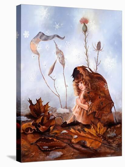 Thumbelina in Leaves-Judy Mastrangelo-Stretched Canvas